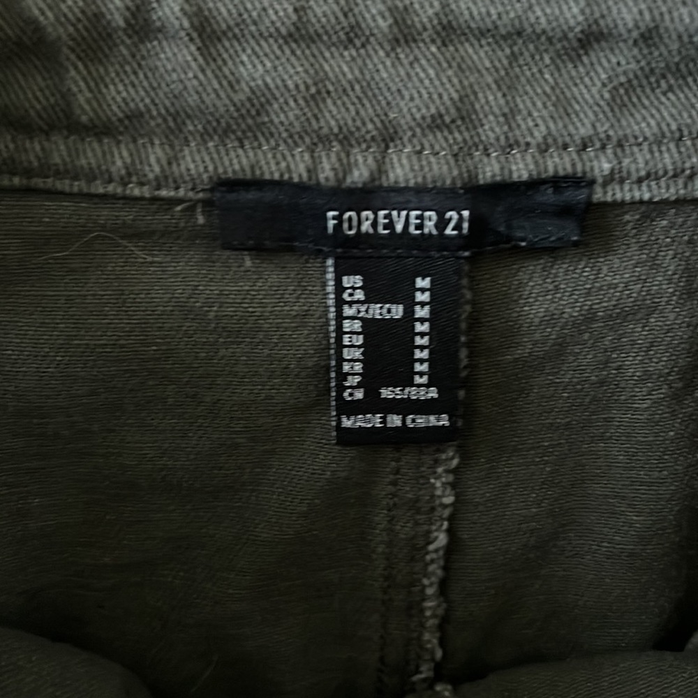 Forever 21 Olive Green Denim Overall Mini Dress, Sz Medium - Picture 5 of 6